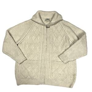 Carraig Donn Sweater Hand Knit‎ Ireland Cable Knit Zip Cardigan Wool Women's XL